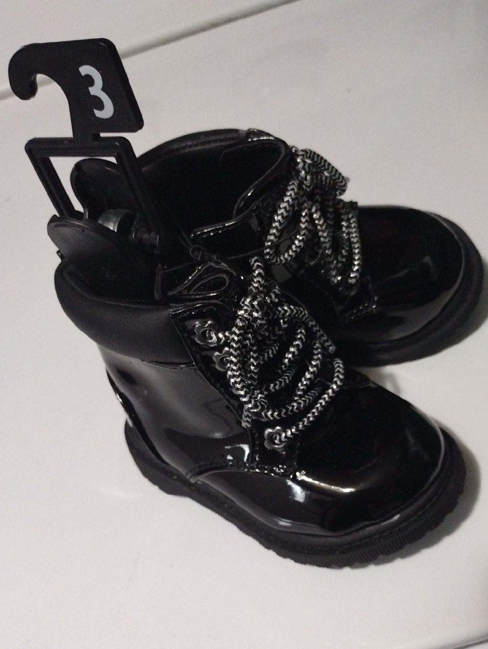 wonder nation Black Patent Kids Lace-Up Boots